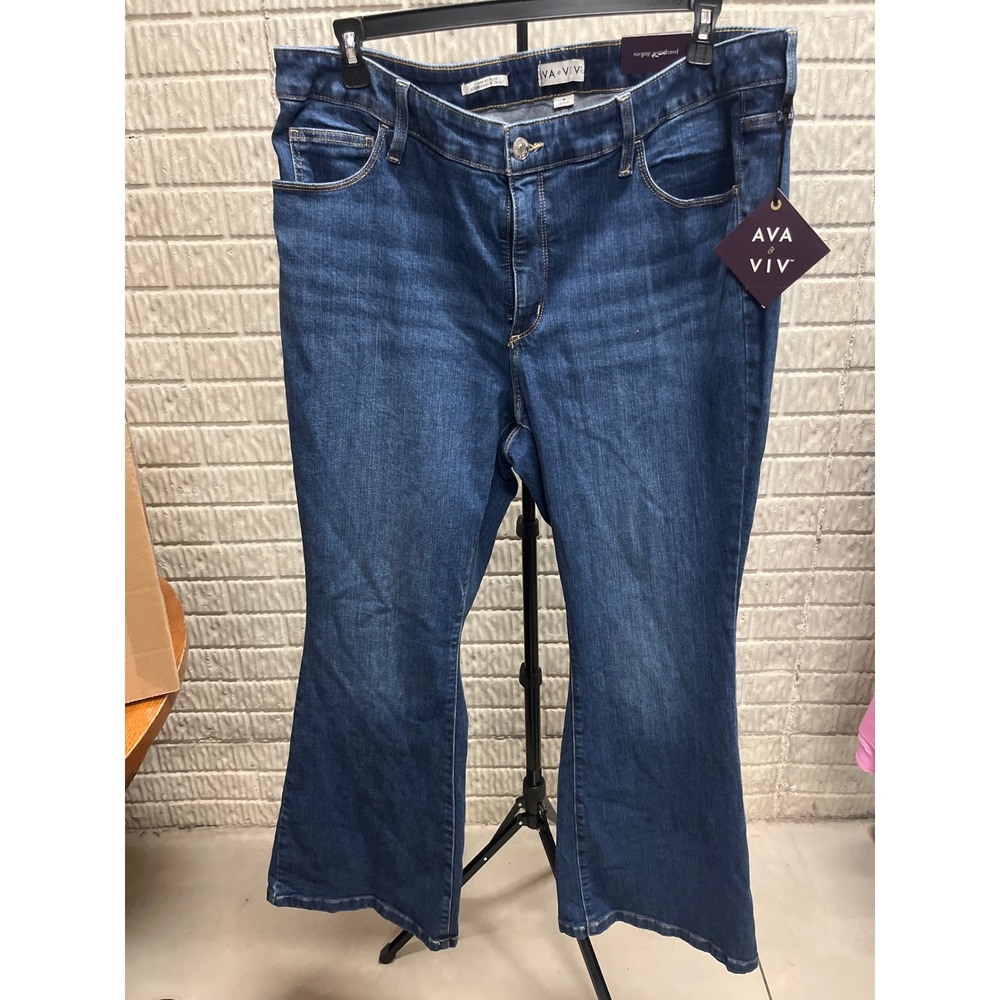 Ava & Viv Women High-Rise Flare Jeans Dark Wash Stretch No-Gap Waist Size 18 NWT